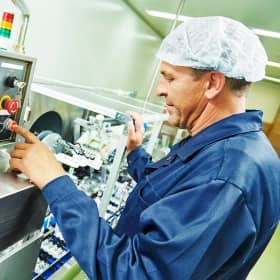 pharmaceutical factory man worker operating production line at pharmacy industry manufacture factory